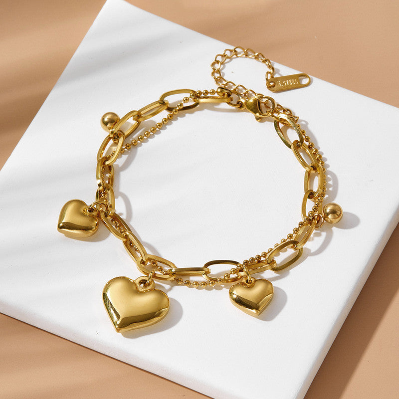 Jewels Galaxy Gold Plated Stainless Steel Anti-Tarnish Heart Themed Wraparound Bracelet