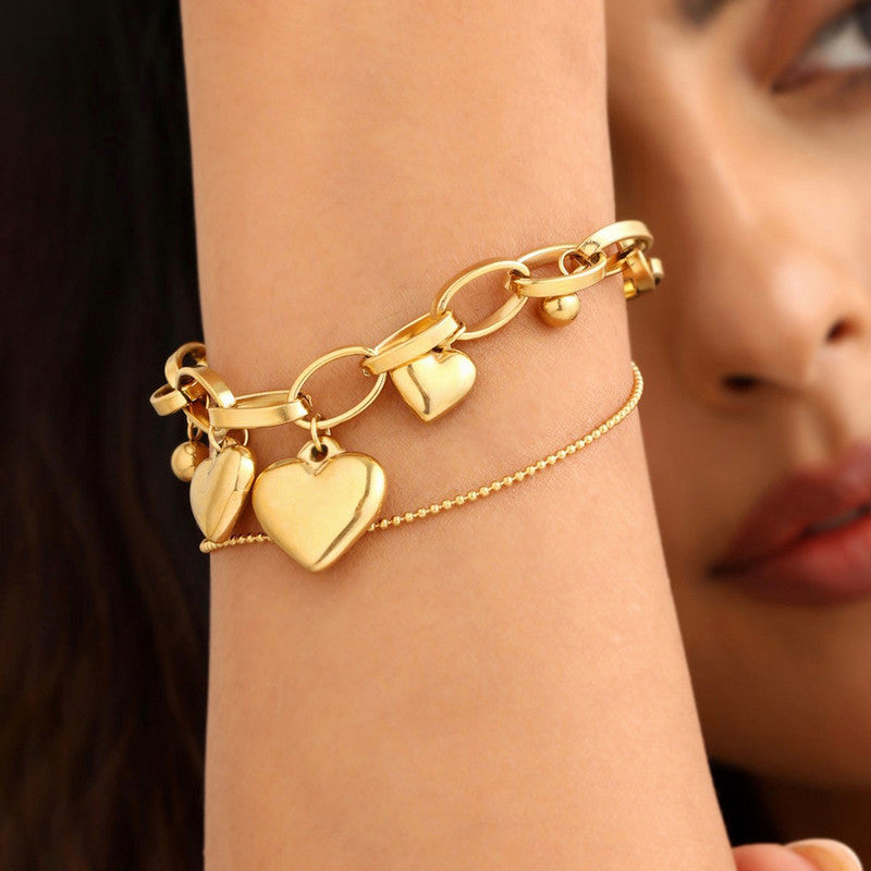 Jewels Galaxy Gold Plated Stainless Steel Anti-Tarnish Heart Themed Wraparound Bracelet