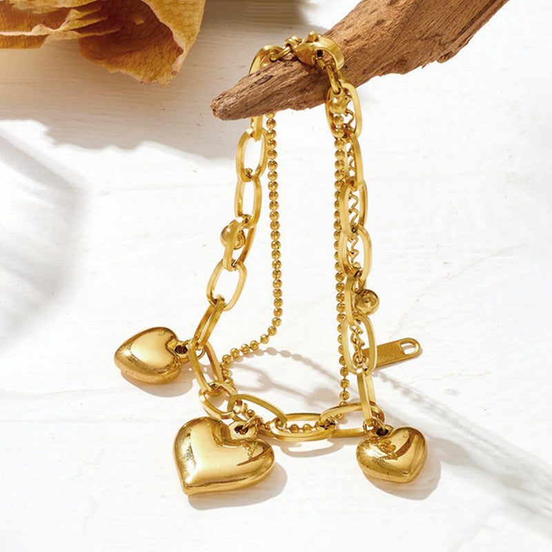 Jewels Galaxy Gold Plated Stainless Steel Anti-Tarnish Heart Themed Wraparound Bracelet