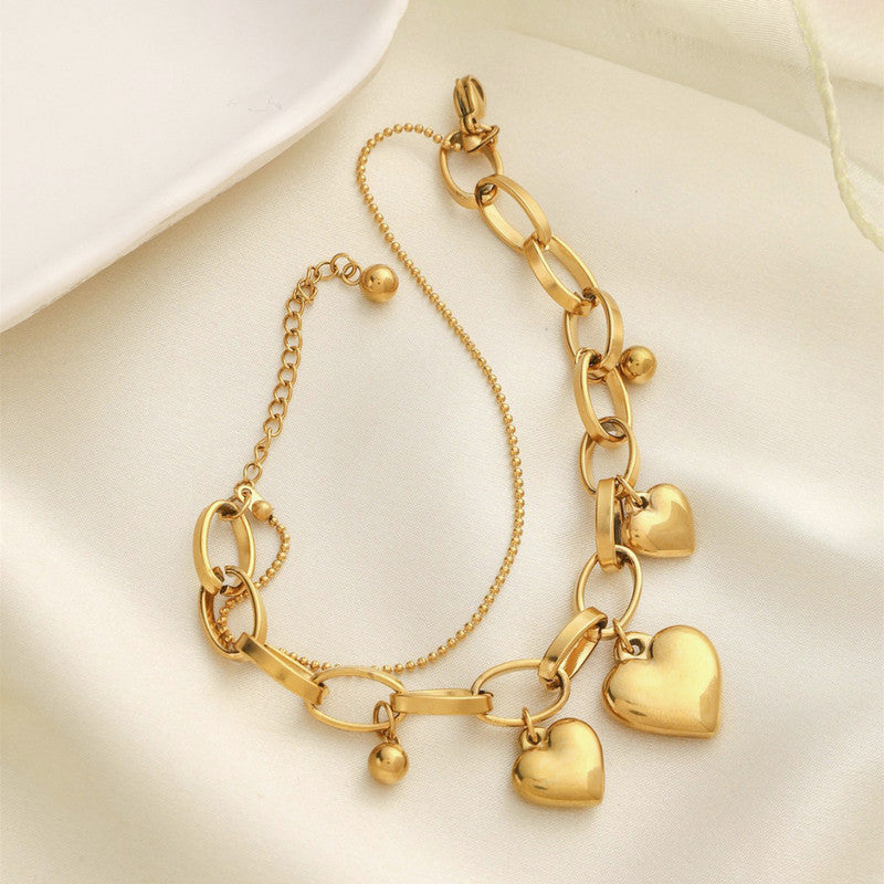 Jewels Galaxy Gold Plated Stainless Steel Anti-Tarnish Heart Themed Wraparound Bracelet