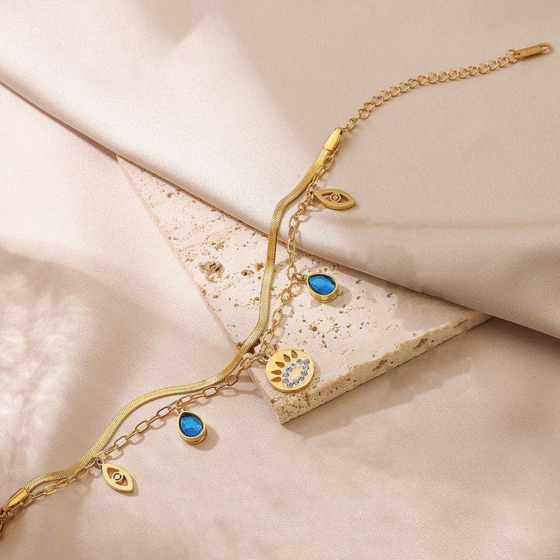 Jewels Galaxy Gold Plated Stainless Steel Anti-Tarnish Evil Eye Wraparound Bracelet