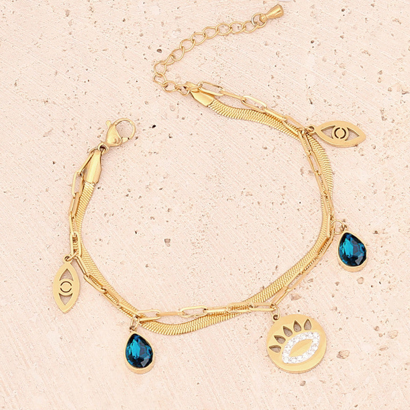 Jewels Galaxy Gold Plated Stainless Steel Anti-Tarnish Evil Eye Wraparound Bracelet