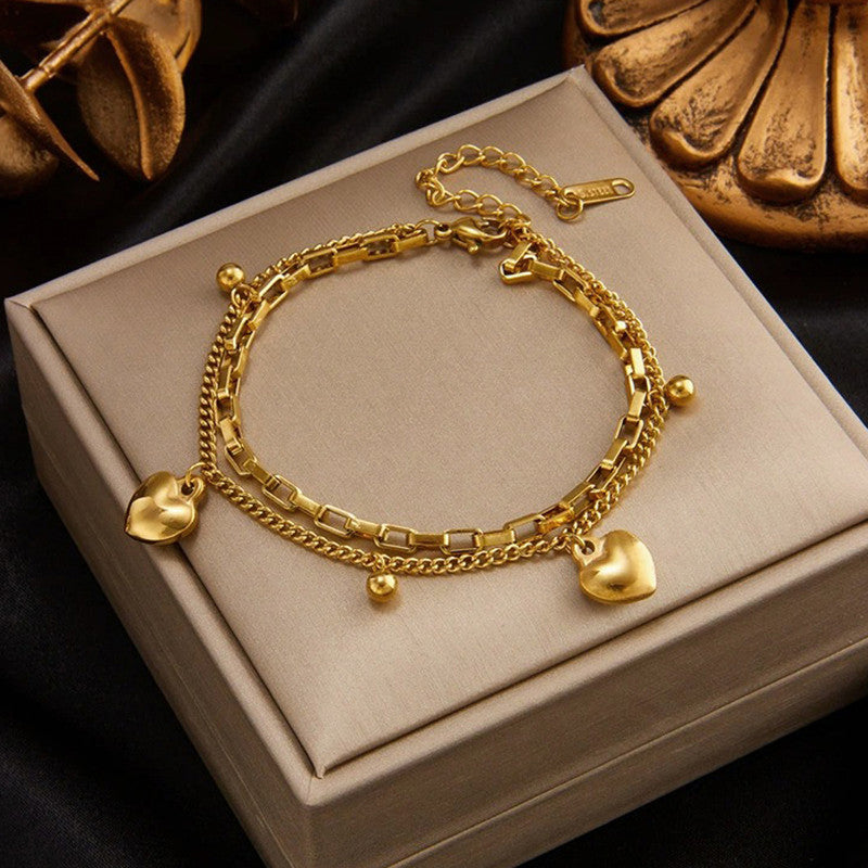 Jewels Galaxy Gold Plated Stainless Steel Anti-Tarnish Heart Themed Wraparound Bracelet