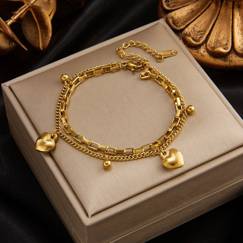 Jewels Galaxy Gold Plated Stainless Steel Anti-Tarnish Heart Themed Wraparound Bracelet