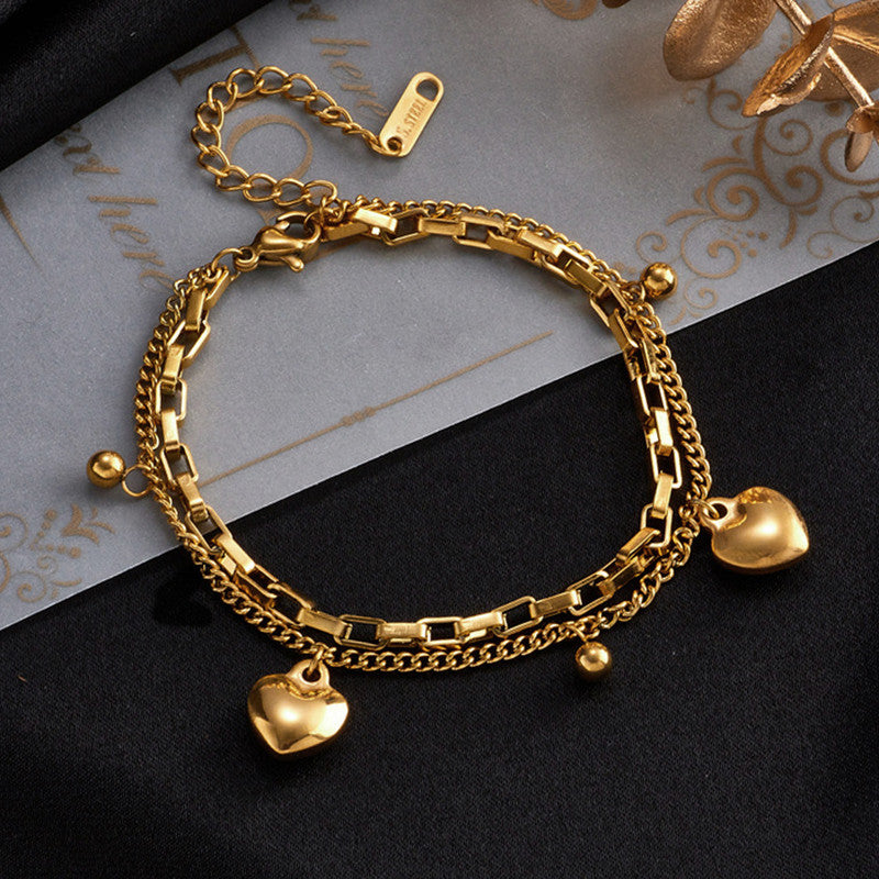 Jewels Galaxy Gold Plated Stainless Steel Anti-Tarnish Heart Themed Wraparound Bracelet