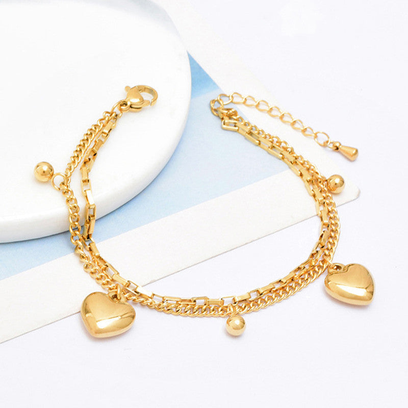 Jewels Galaxy Gold Plated Stainless Steel Anti-Tarnish Heart Themed Wraparound Bracelet