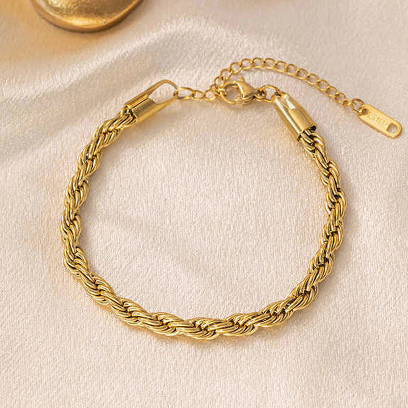 Jewels Galaxy Gold Plated Anti Tarnish Stainless Steel Thin Chain Rope Style Wraparound Bracelet