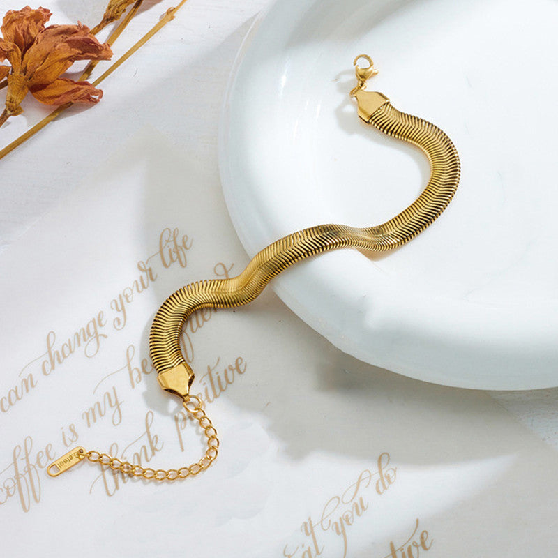 Jewels Galaxy Gold Plated Anti Tarnish Stainless Steel Flat Snake Chain Wraparound Bracelet