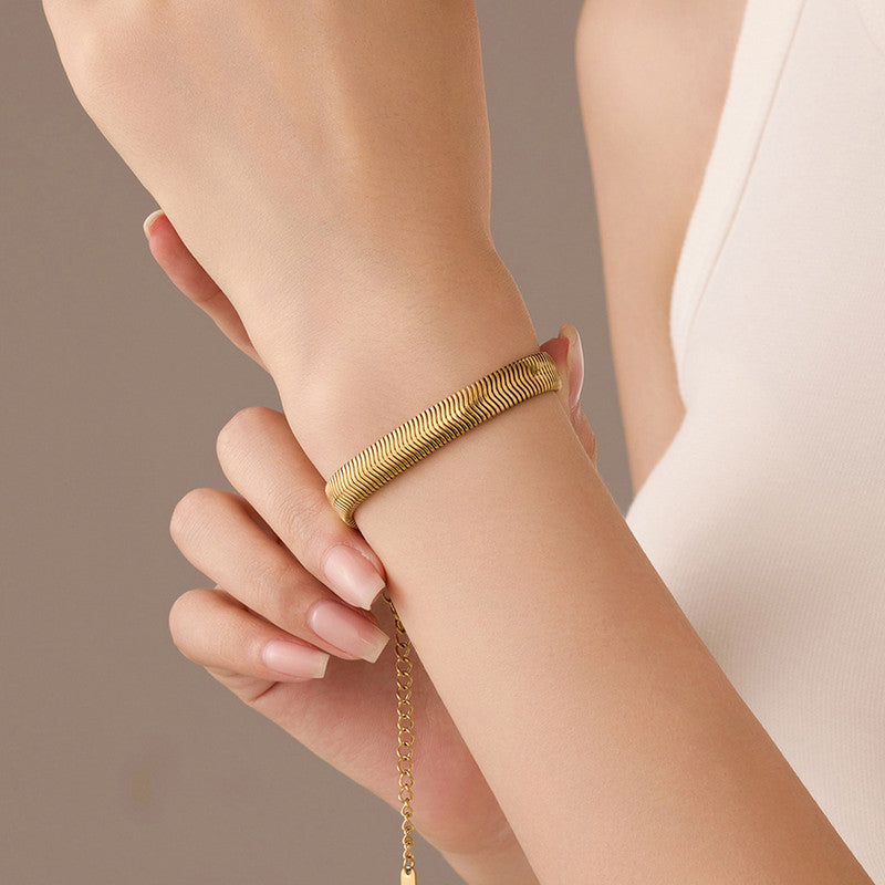 Jewels Galaxy Gold Plated Anti Tarnish Stainless Steel Flat Snake Chain Wraparound Bracelet