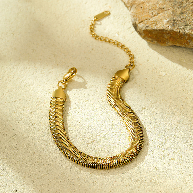 Jewels Galaxy Gold Plated Anti Tarnish Stainless Steel Flat Snake Chain Wraparound Bracelet