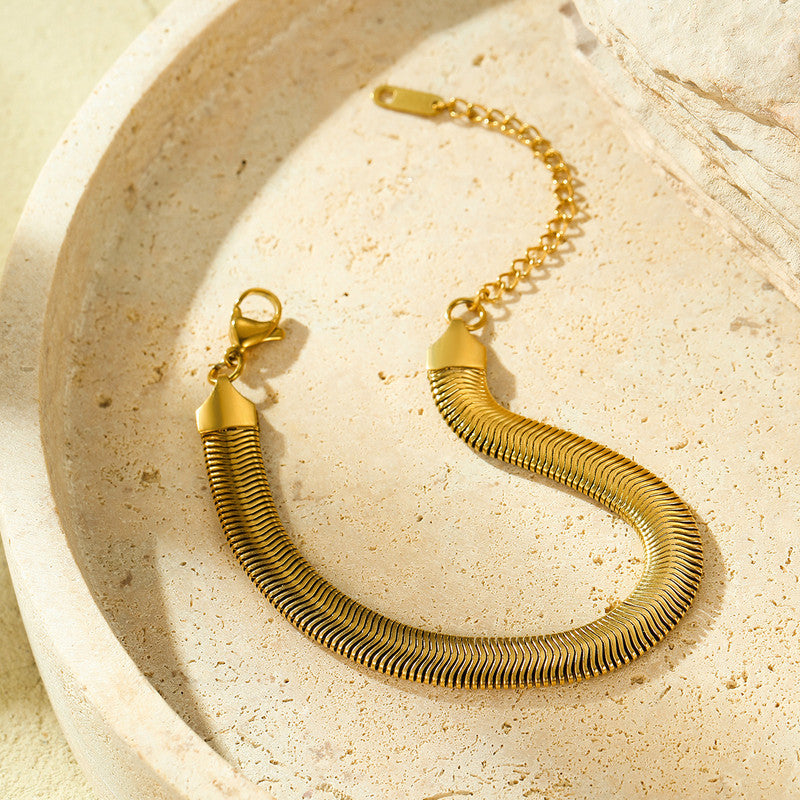 Jewels Galaxy Gold Plated Anti Tarnish Stainless Steel Flat Snake Chain Wraparound Bracelet