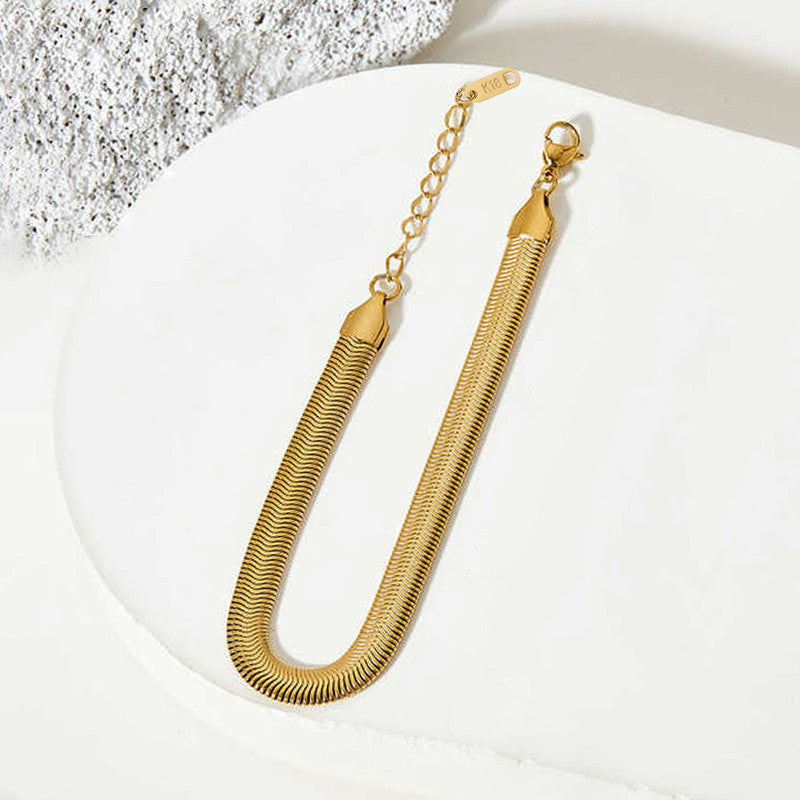 Jewels Galaxy Gold Plated Anti Tarnish Stainless Steel Flat Snake Chain Wraparound Bracelet