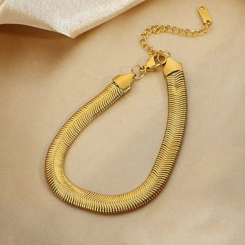 Jewels Galaxy Gold Plated Anti Tarnish Stainless Steel Flat Snake Chain Wraparound Bracelet