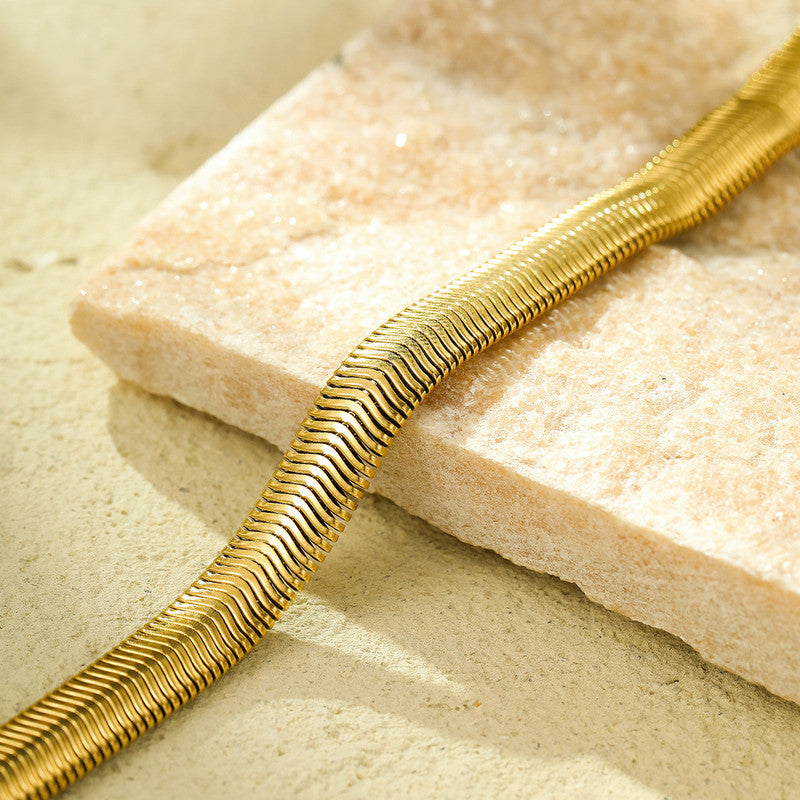 Jewels Galaxy Gold Plated Anti Tarnish Stainless Steel Flat Snake Chain Wraparound Bracelet