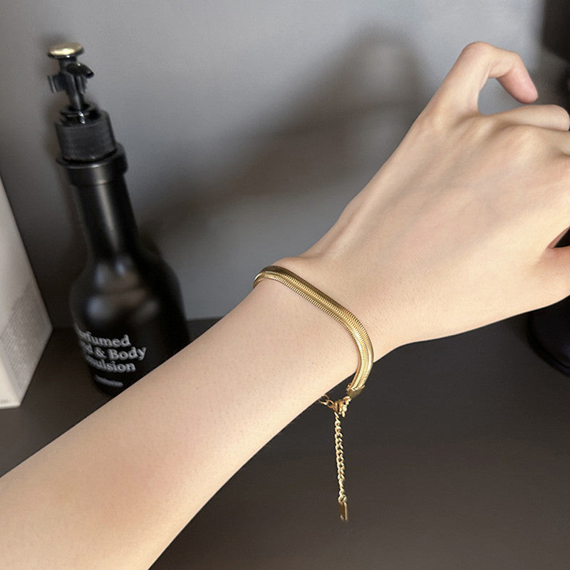 Jewels Galaxy Gold Plated Anti Tarnish Stainless Steel Flat Snake Chain Wraparound Bracelet