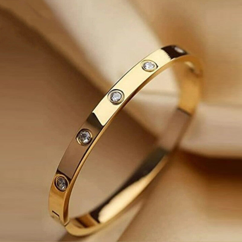 Jewels Galaxy Stainless Steel Contemporary Gold Plated Love AD Anti-Tarnish Bracelet For Women