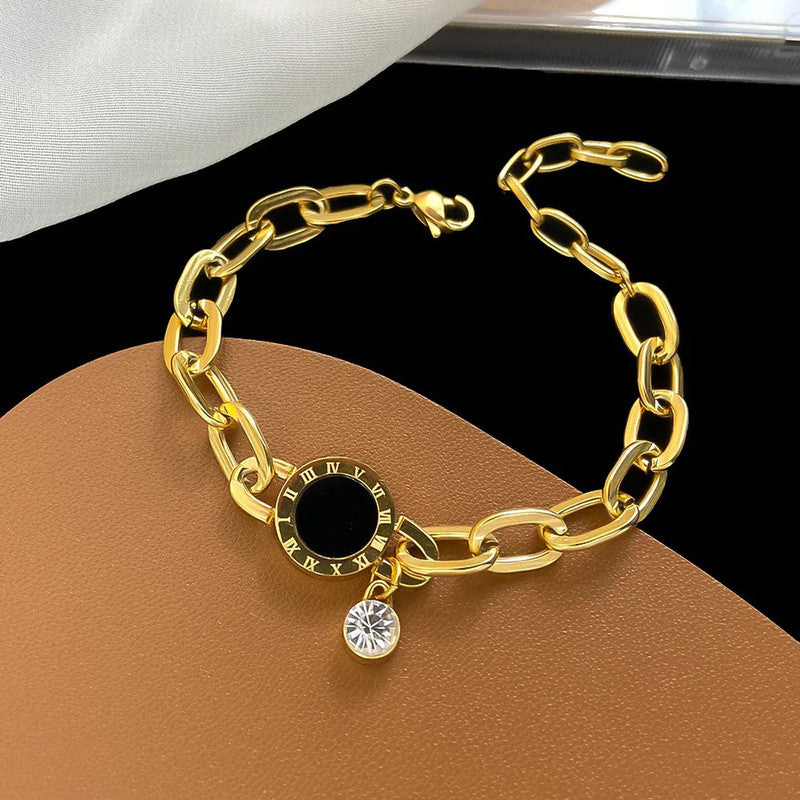 Jewels Galaxy Stainless Steel Cz Studded Roman Numerals Bracelet