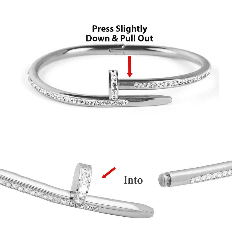 Jewels Galaxy Stainless Steel Anti Tarnish AD Studded Nail Bracelet For Women