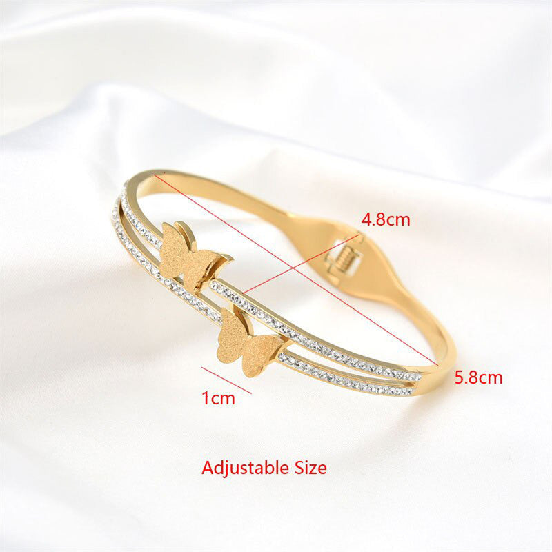 Jewels Galaxy Stainless Steel Butterfly AD Studded Anti-Tarnish Bracelet For Women