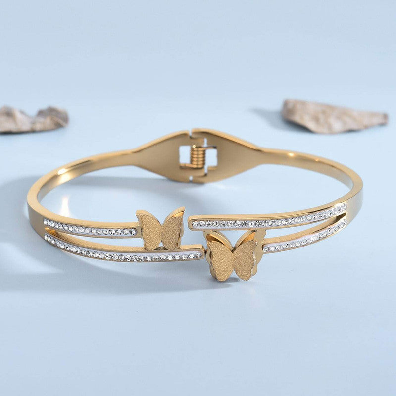 Jewels Galaxy Stainless Steel Butterfly AD Studded Anti-Tarnish Bracelet For Women