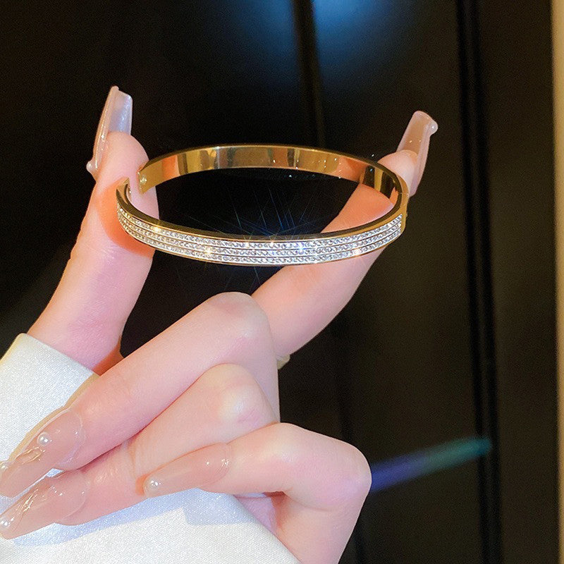 Jewels Galaxy Stainless Steel Triple Lines AD Contemporary Anti-Tarnish Bracelet For Women