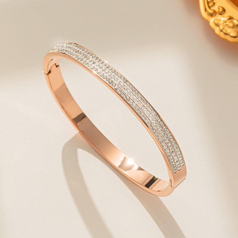 Jewels Galaxy Stainless Steel Triple Lines AD Contemporary Anti-Tarnish Bracelet For Women