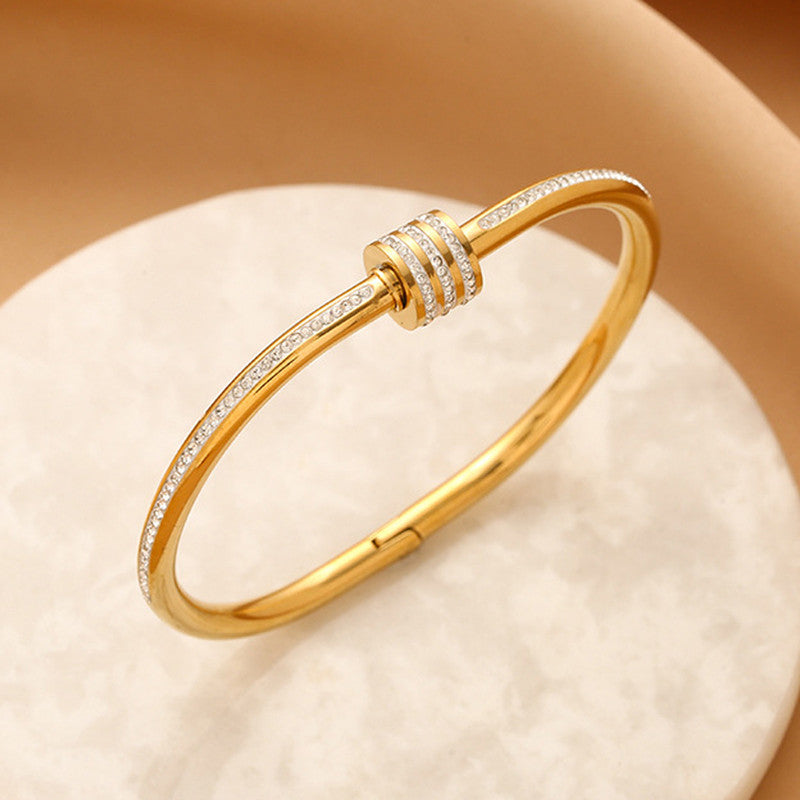 Jewels Galaxy Stainless Steel AD Studded Bangle Style Anti-Tarnish Bracelet For Women