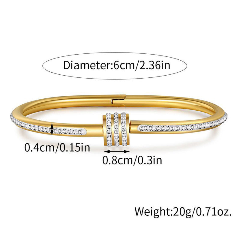 Jewels Galaxy Stainless Steel AD Studded Bangle Style Anti-Tarnish Bracelet For Women