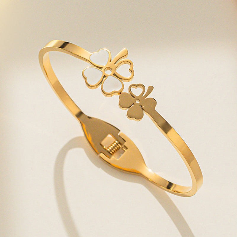 Jewels Galaxy Stainless Steel MOP Dual Flower Openable Floral Anti-Tarnish Bracelet