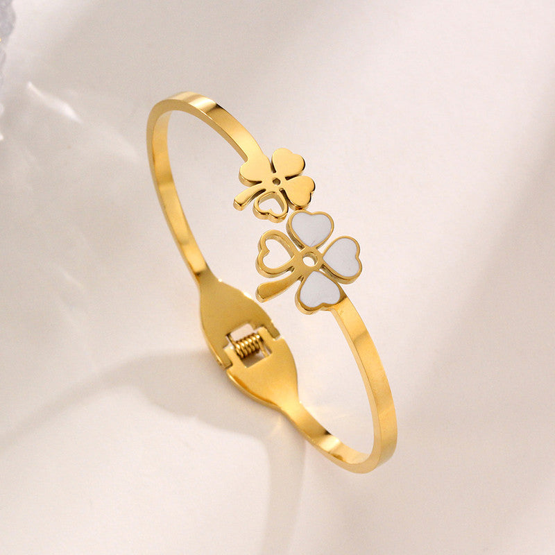 Jewels Galaxy Stainless Steel MOP Dual Flower Openable Floral Anti-Tarnish Bracelet