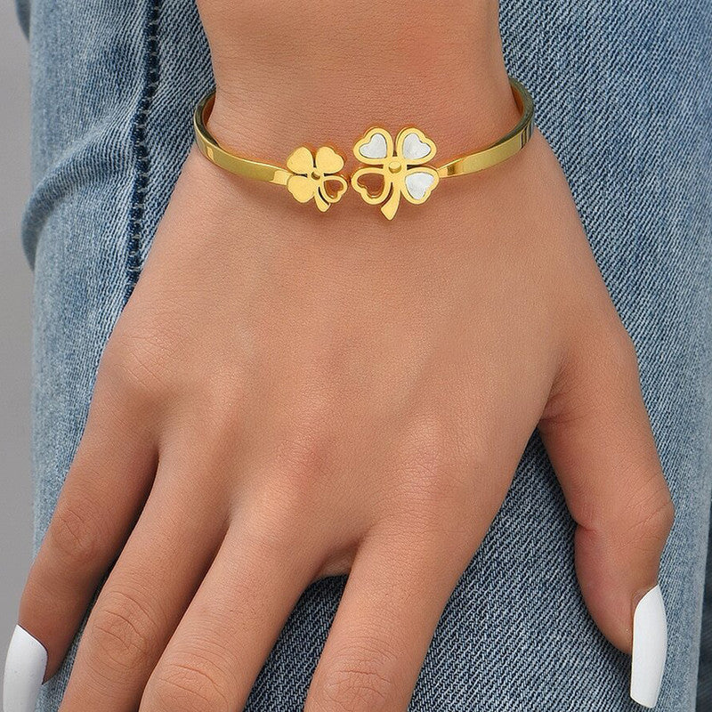 Jewels Galaxy Stainless Steel MOP Dual Flower Openable Floral Anti-Tarnish Bracelet