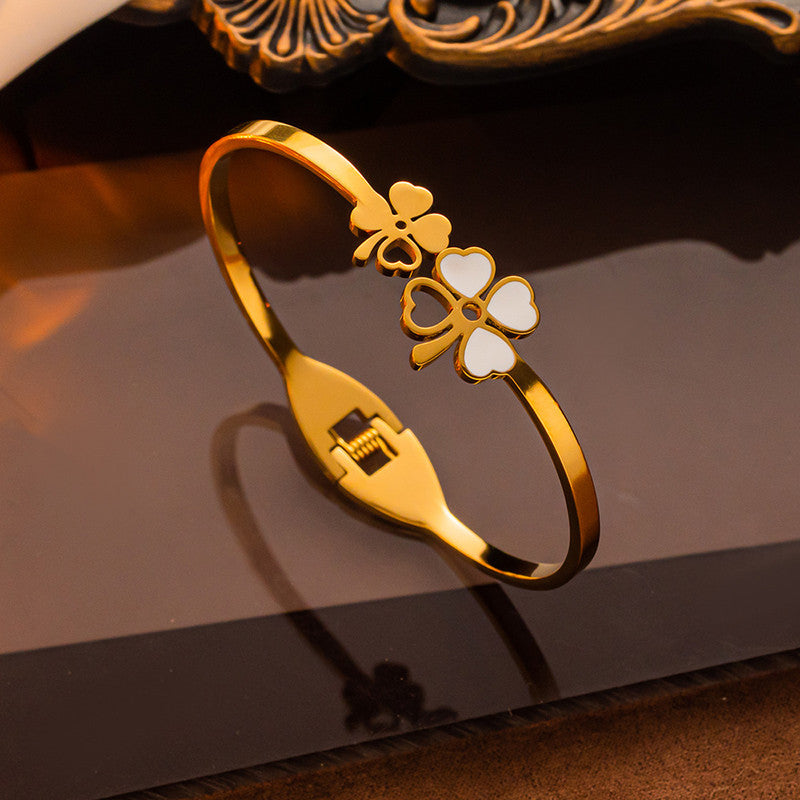 Jewels Galaxy Stainless Steel MOP Dual Flower Openable Floral Anti-Tarnish Bracelet