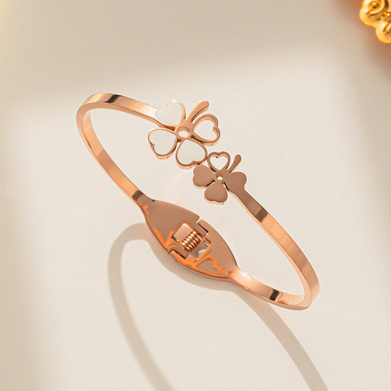 Jewels Galaxy Stainless Steel MOP Dual Flower Openable Floral Anti-Tarnish Bracelet