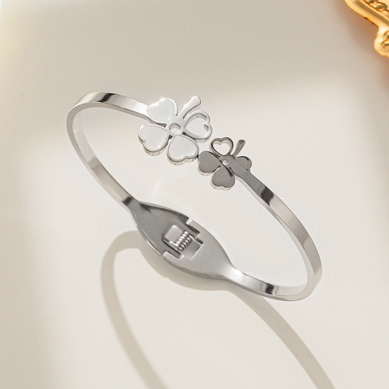 Jewels Galaxy Stainless Steel MOP Dual Flower Openable Floral Anti-Tarnish Bracelet