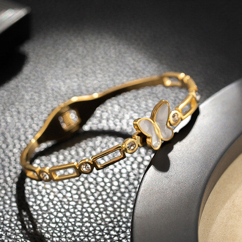 Jewels Galaxy Stainless Steel Butterfly inspired MOP Contemporary Anti-Tarnish Bracelet