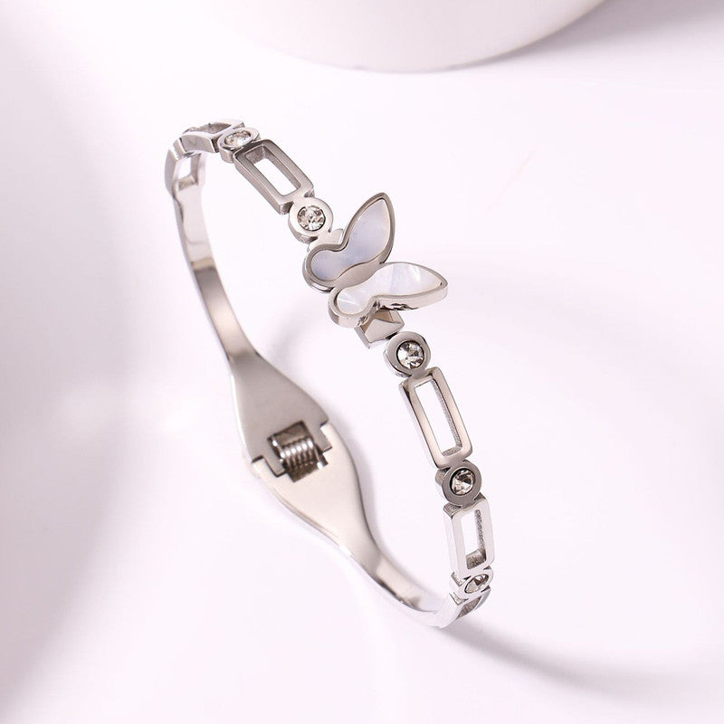 Jewels Galaxy Stainless Steel Butterfly inspired MOP Contemporary Anti-Tarnish Bracelet