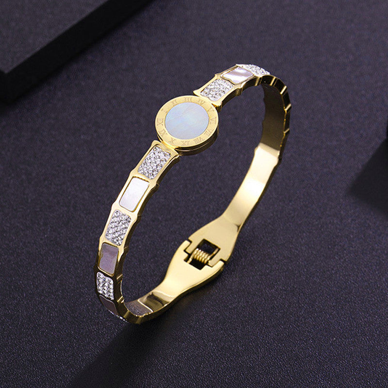 Jewels Galaxy Stainless Steel Mother of Pearl AD Studded Anti-Tarnish Bracelet For Women