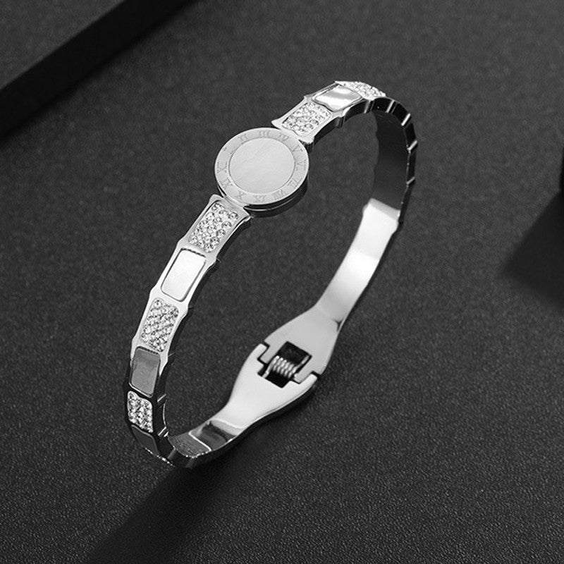 Jewels Galaxy Stainless Steel Mother of Pearl AD Studded Anti-Tarnish Bracelet For Women