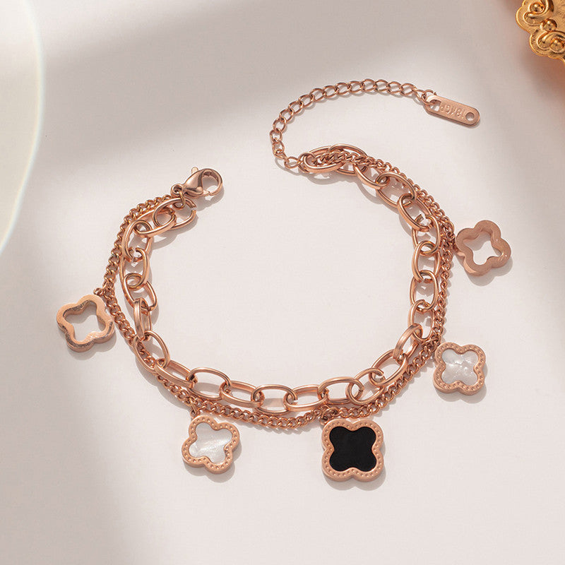 Jewels Galaxy Stainless Steel MOP Clover Wraparound Anti-Tarnish Bracelet