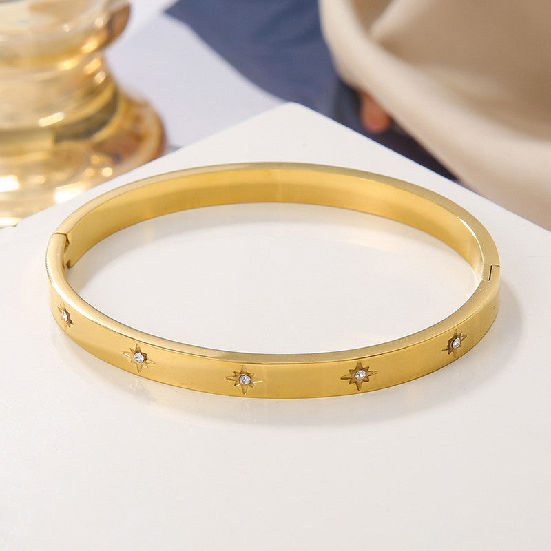 Jewels Galaxy Stainless Steel Floral AD studded Bangle-Style Anti-Tarnish Bracelet For Women