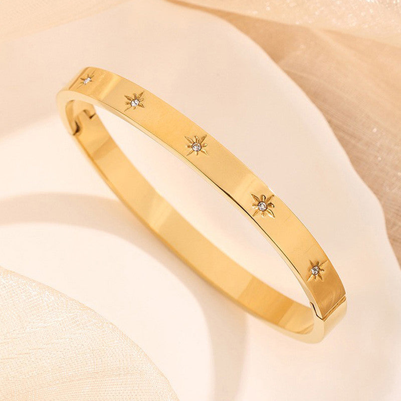 Jewels Galaxy Stainless Steel Floral AD studded Bangle-Style Anti-Tarnish Bracelet For Women