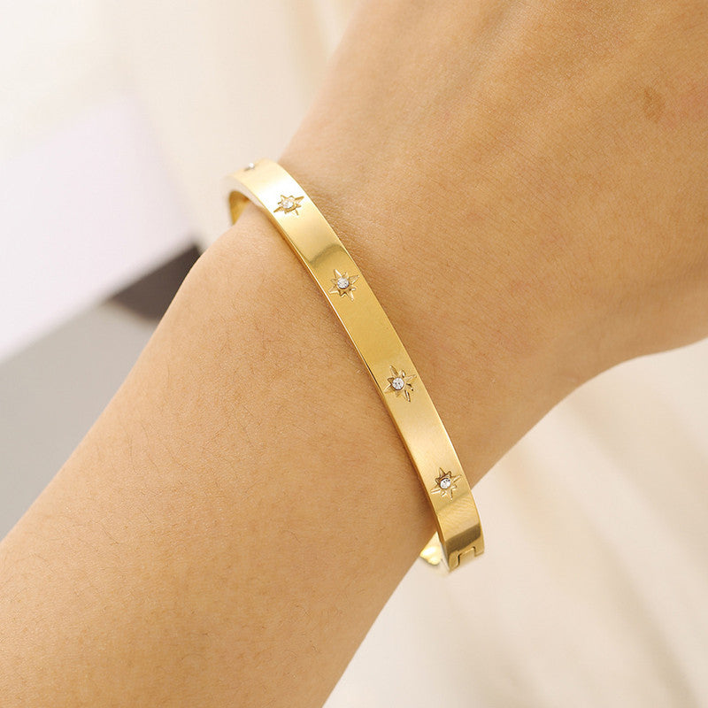 Jewels Galaxy Stainless Steel Floral AD studded Bangle-Style Anti-Tarnish Bracelet For Women