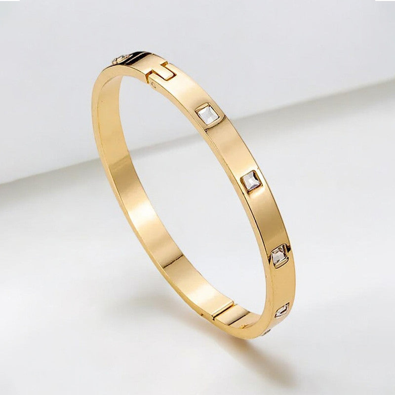 Jewels Galaxy Stainless Steel Square AD studded Bangle-Style Anti-Tarnish Bracelet For Women