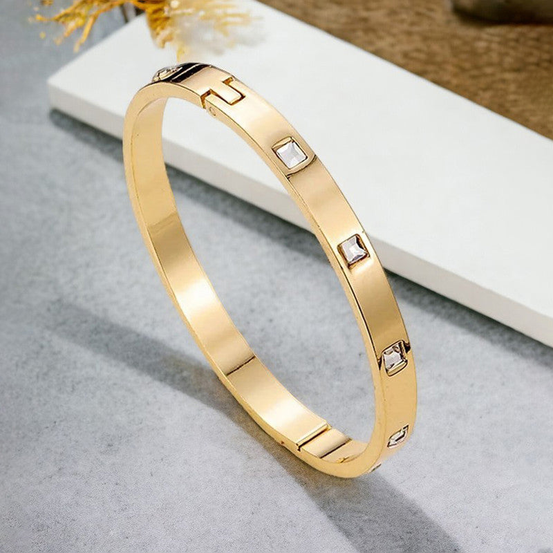 Jewels Galaxy Stainless Steel Square AD studded Bangle-Style Anti-Tarnish Bracelet For Women