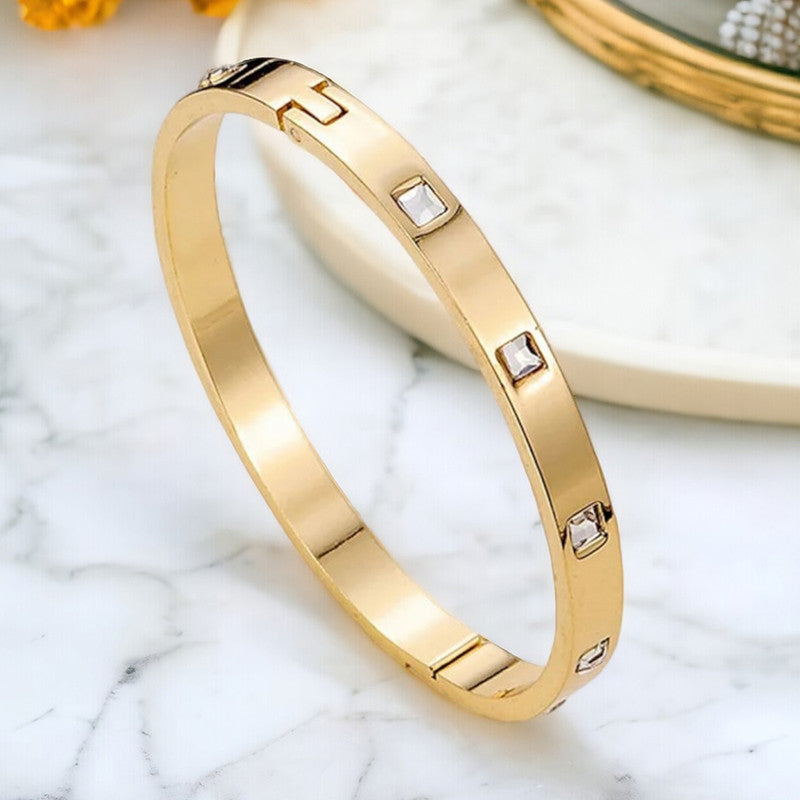 Jewels Galaxy Stainless Steel Square AD studded Bangle-Style Anti-Tarnish Bracelet For Women