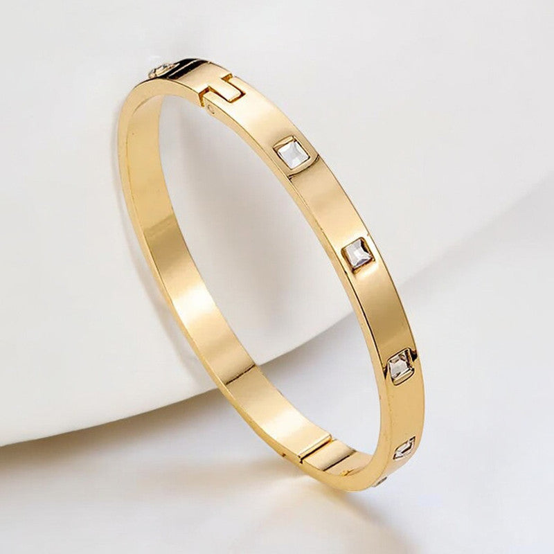 Jewels Galaxy Stainless Steel Square AD studded Bangle-Style Anti-Tarnish Bracelet For Women