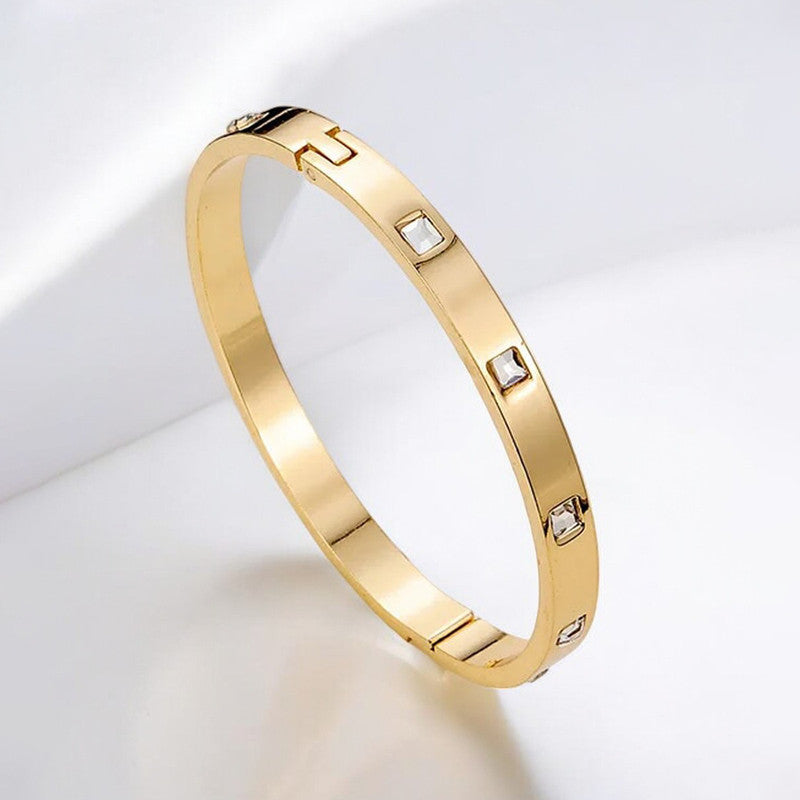 Jewels Galaxy Stainless Steel Square AD studded Bangle-Style Anti-Tarnish Bracelet For Women