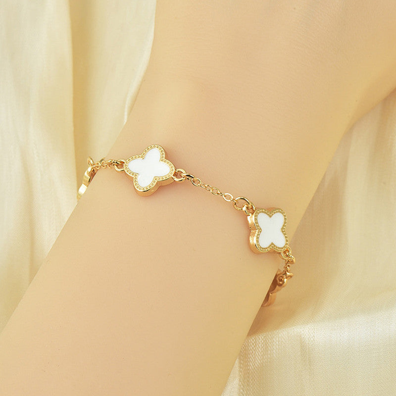 Jewels Galaxy Stainless Steel Anti-Tarnish Clover Mother of Pearl Link Bracelet For Women