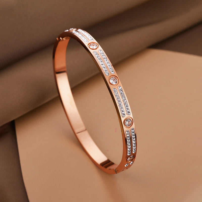 Jewels Galaxy Stainless Steel AD Studded Bangle-Style Anti-Tarnish Bracelet For Women