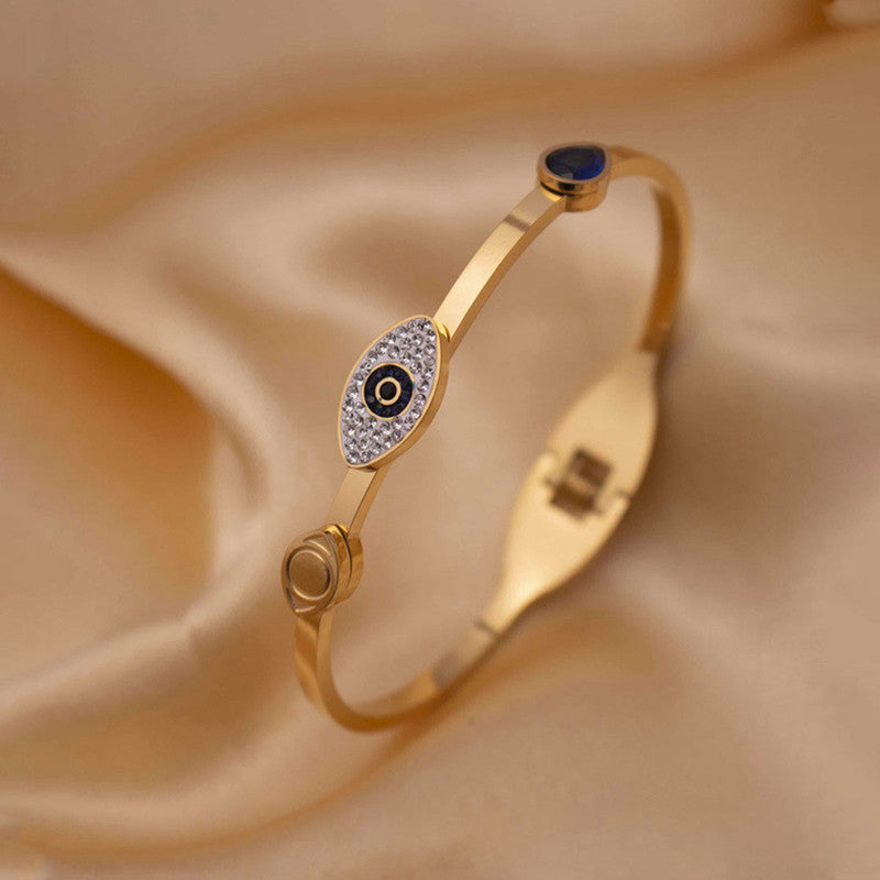 Jewels Galaxy Stainless Steel AD Evil Eye Bangle-Style Anti-Tarnish Bracelet For Women